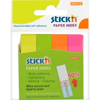 Samolepící bloček Stick'n by Hopax 21613 Samolepicí záložky 50x12 mm, 4x100 lístků, mix barev