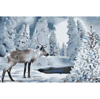 Malování podle čísel - Sob v zasněžené krajině Velikost: 40x60cm, Rámování: Pouze srolované plátno