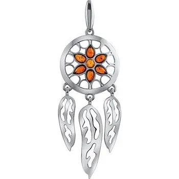 Přívěsek Stříbrný přívěsek lapač snů s jantarem Torvi AAJ731PEN1CG