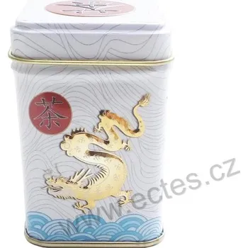 Dóza na potraviny DRAK ZLATÝ bílá plechová dóza na čaj 7422 zlatý čínský drak v prolisu