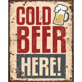 Plechová cedule Béžová nástěnná kovová cedule Beer - 20*1*25 cm