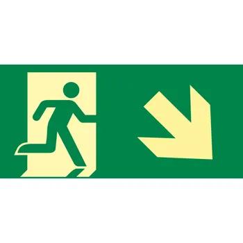 Úniková cesta vpravo dolů ISO 7010 - fotoluminiscenční fotoluminscenční plast 400 x 200 mm