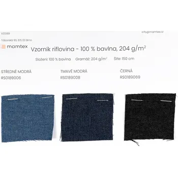 Vzorník riflovina - 100 % bavlna, 204 g/m2