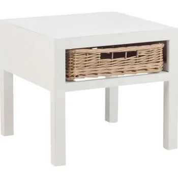 Noční stolek Bílý noční stolek s košíkem - 50*50*45 cm