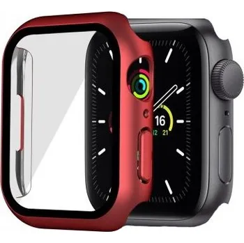 Pouzdro na mobilní telefon Matné ochranné pouzdro s tvrzeným sklem pro Apple Watch 41mm - červené