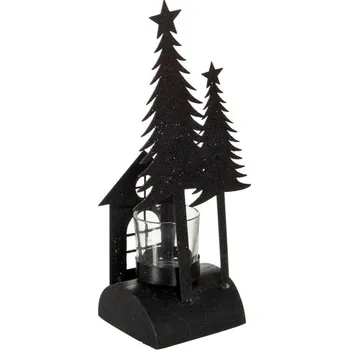 Svícen Černý kovový svícen na čajovou svíčku s glitry - 11*8*26 cm