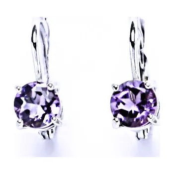 Drahý kámen Zlaté náušnice, bílé i žluté zlato, přírodní Ametyst 5 mm - NK 1251