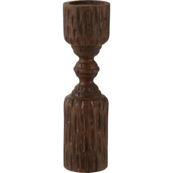 Svícen Vyřezávaný tmavě hnědý dřevěný svícen Mango - Ø 10*37 cm