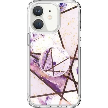 Pouzdro na mobilní telefon Ochranný kryt mramorová mozaika s držákem pro iPhone 11 - fialový