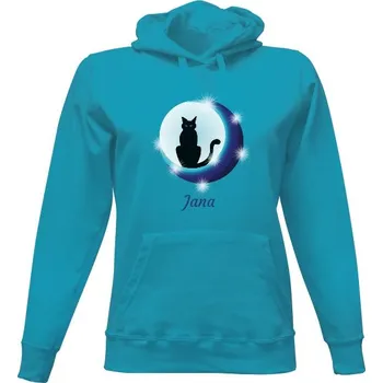 Dámská mikina Dámská mikina s kapucí s potiskem Dámská mikina - kočka a měsíc dámské
