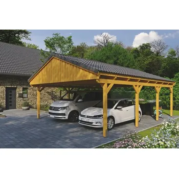 Přístřešek na auto Přístřešek na auto SKAN HOLZ Fichtelberg dvojitý 618 x 808 cm dub světlý