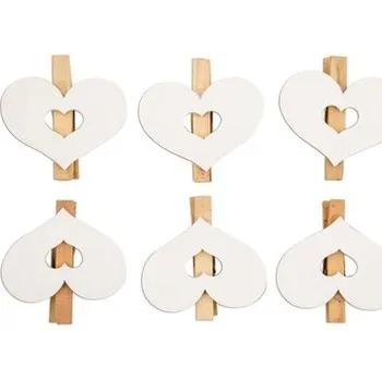 Vánoční dekorace ANDĚL Srdce dřevěné na kolíčku 6 cm 6 ks