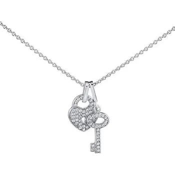 Řetízek Stříbrný náhrdelník s přívěskem zámek srdce a klíč Mercie s Brilliance Zirconia MW01065N