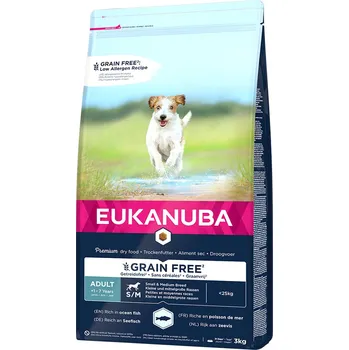 Krmivo pro psa 3kg Eukanuba Adult Small & Medium Grain Free s mořskými rybami