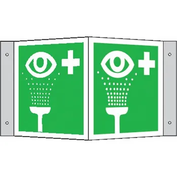 samolepka Tabulka úhlová – Zařízení pro vyplachování očí, hliník, 20 × 20 cm