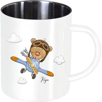 Nerezový hrnek Medvídek v letadle
