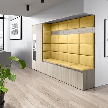 Předsíňová stěna Eka Předsíňová stěna s čalouněnými panely Trinity 9 - Sonoma / Žlutá 2318