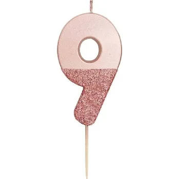 Dortová svíčka Wrimes Cosmetics Ltd. SVÍČKA Číslice 9 narozeninová glitrová Rose Gold