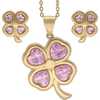 Souprava šperků Doria Set šperků z oceli zlaté ČTYŘLÍSTKY K258