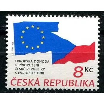 Poštovní známka Česká pošta (1995) č. 63 ** - ČR - Dohoda o přidružení - VV - bez tisku černošedé barvy (obrys a šrafování vlajek)
