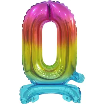 Fóliový balónek číslo 0-9, stojící, B&C, duha, 38 cm