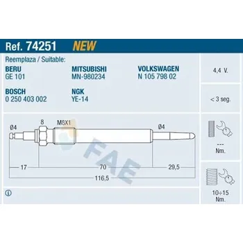 Zapalovací a žhavicí svíčka Žhavicí svíčka FAE 74251