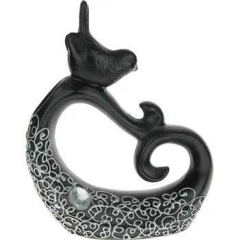 Váza Keramická váza s ptáčkem zdobená ornamenty 24 cm (Designová váza černá zdobená)