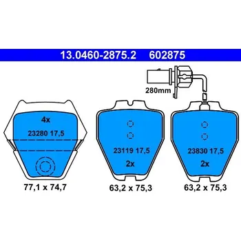 Brzdová destička Sada brzdových destiček, kotoučová brzda ATE 13.0460-2875.2