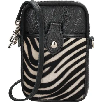 Kabelka Charm London Malá kožená kabelka pouzdro na telefon s popruhem černá zebra L617