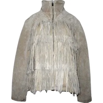 Avanti kožená dámská bunda s třásněmi moto styl AV62003S béžová Velikost: XL