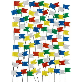 Připínáčky barevné mapové 25 ks s praporkem (Praporky napínáčky špendlíky vlaječky vlajky praporek mapový vlaječka mapová)