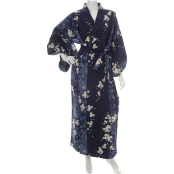 Dámský župan Japonské dámské kimono Yukata Sakura BLUE dlouhé