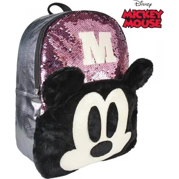 Dětský batoh Batoh Mickey Mouse šedý s růžovými flitry 40 cm