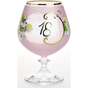 Sklenice Výroční číše NB Česko Ručně dekorovaná výroční novoborská číše 18 let, růžová - 400 ml