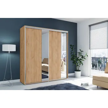 Šatní skříň Skřín šatní vysoká A4 245 craft zlatý/craft zlatý/ zrcadlo