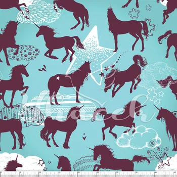 Zakázkový tisk, softshell, kočárkovina... Jednorožci, hvězdy a mraky Látky k tisku: Kočárkovina