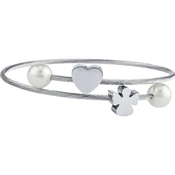Náramek Ocelový náramek anděl se srdcem Alba se syntetickou perlou KMM114158