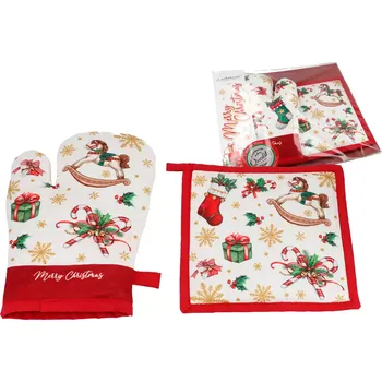 Chňapka Carmani® Carmani - Kuchyňská rukavice a chňapka, vánoční motiv - 20*20 cm, 25*14 cm
