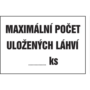 Značka MAXIMÁLNÍ POČET ULOŽENÝCH LÁHVÍ ... ks, samolepicí fólie, 210 × 297 mm