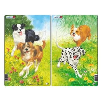 Puzzle Puzzle MIDI - Psi - hnědý s černým, hnědý s dalmatinem/10 dílků (2 druhy)