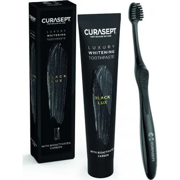 zubní pasta CURASEPT Luxury Black, bioaktivní uhlí, bělící zubní pasta 75 ml + zubní kartáček