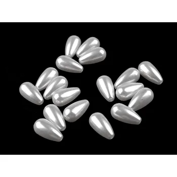 Korálek Plastové voskové korálky / perly Glance kapka 10x20 mm, barva bílá