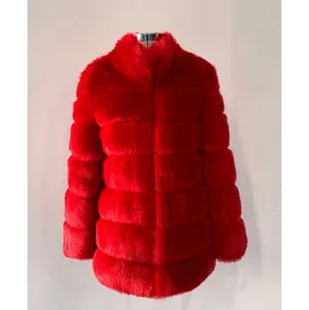Dámská parka Masivní kožich se stojáčkem chlupatá zimní bunda Barva: Červená, Velikost: 3XL