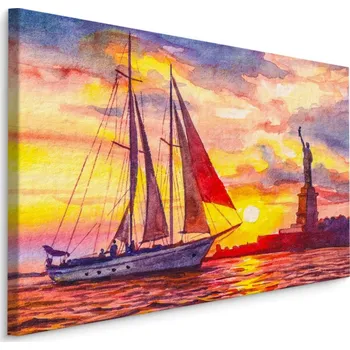 Plátno Plachetnice A Socha Svobody Při Západu Slunce Varianta: 40x30