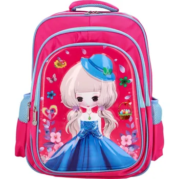 Školní batoh Dětský látkový školní batoh Princezna s kloboučkem, tmavě růžová