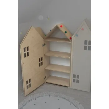 Dětská skříň Vingo Dětská policová skříň domeček, přírodní - 130 cm