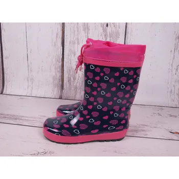 Dívčí holínky Holínky gumáčky Wolf modrorůžové se srdíčky velikost: 34