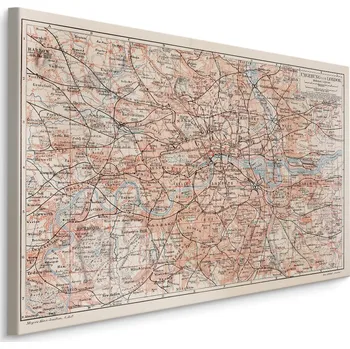 Obraz MyBestHome BOX Plátno Mapa Londýna A Okolí Varianta: 30x20
