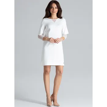 Dámské šaty Smetanové šaty s rukávy ze síťoviny L015 Velikost: L