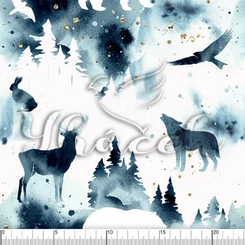 Zakázkový tisk, softshell, kočárkovina... Zasněžený les se zlatou Látky k tisku: Microfirba